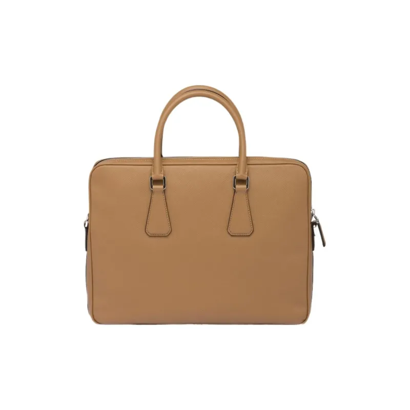 PRADA Saffiano Leather One Shoulder Crossbody Briefcase Handbag Regular Men's Caramel-1