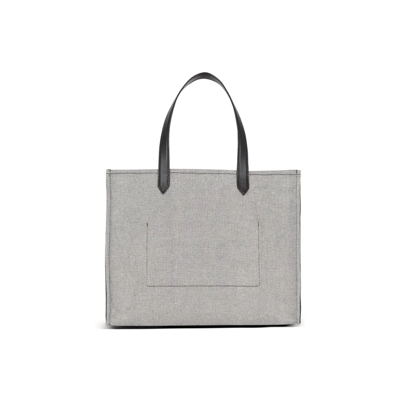 BALMAIN B-ARMY Canvas With Leather Tote Bag Shopping Bag Canvas Bag One Shoulder Handbag Women's Gray & Black-2