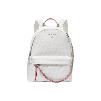 MICHAEL KORS Slater Canvas With Leather Trim Backpack Medium Size Women's Tea Rose With White Accents