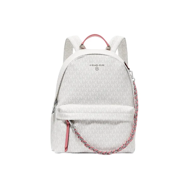 MICHAEL KORS Slater Canvas With Leather Trim Backpack Medium Size Women's Tea Rose With White Accents-0