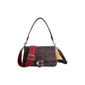 COACH Tabby Denim With Smooth Leather Saddle Bag Handbag Shoulder Bag Small Size Women's Black
