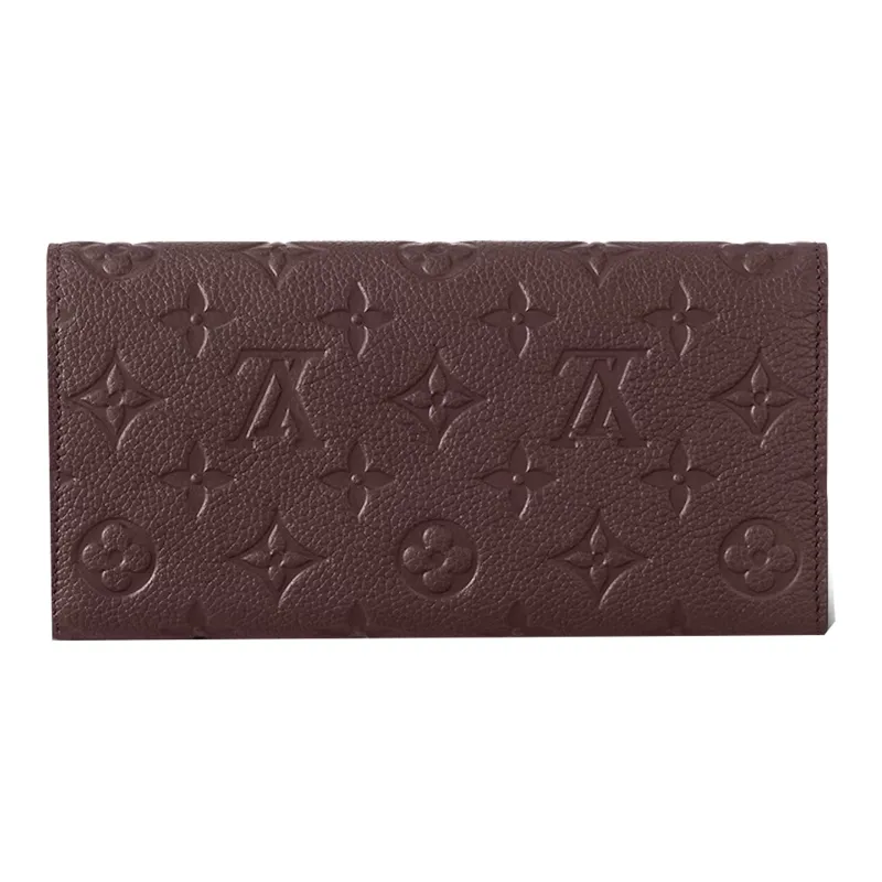 LOUIS VUITTON Embossed Cow Leather Wallet Women's Burgundy-2
