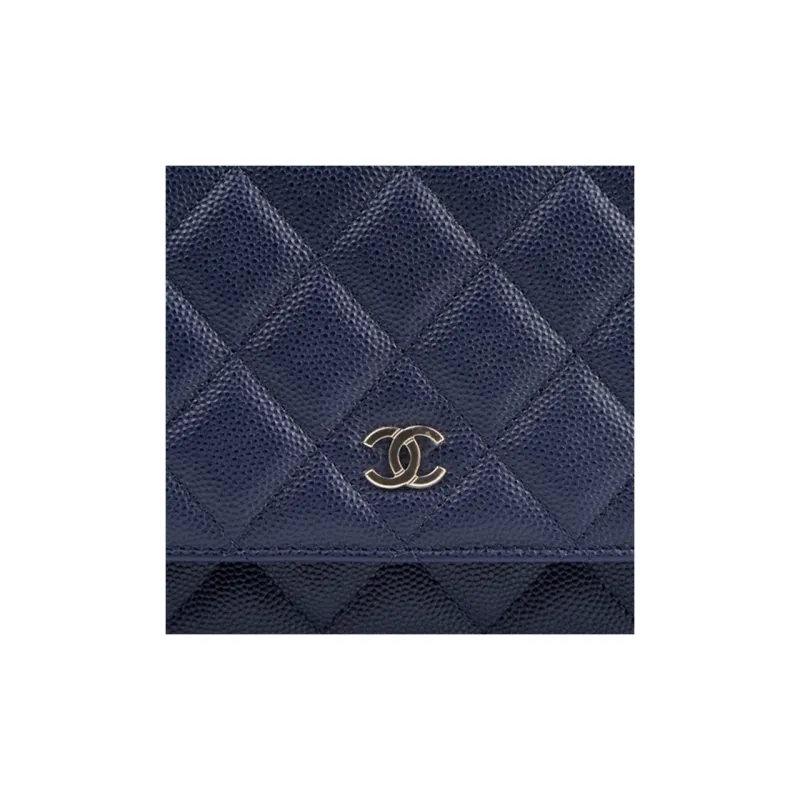 CHANEL WOC Grain Embossed Caviar Cow Leather Shoulder Bag, Crossbody Bag Women's Navy Blue-4