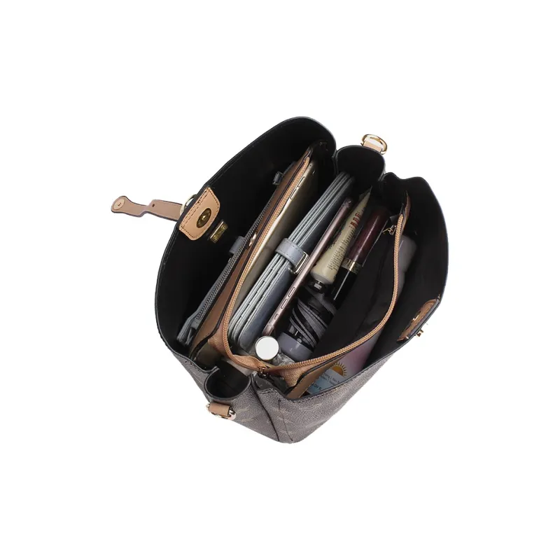 CHISIY Artificial Leather Tote Bag Shopping Bag Bucket Bag Shoulder Bag Regular Women's Brown-5