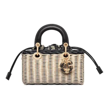DIOR Lady D-JOY Wicker Shoulder Bag Crossbody Bag Handbag Extra Mini Women's Black & Natural