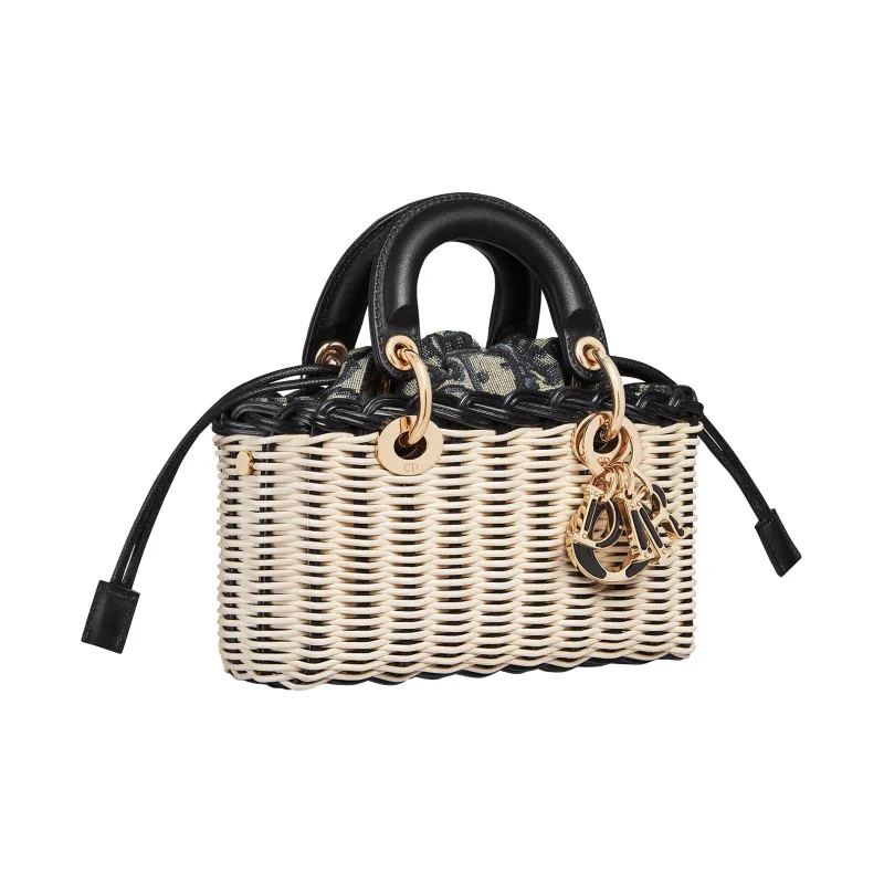 DIOR Lady D-JOY Wicker Shoulder Bag Crossbody Bag Handbag Extra Mini Women's Black & Natural-1
