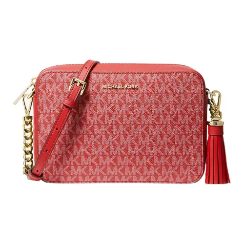 MICHAEL KORS Jet Set Coated Canvas With Leather Trim Camera Bag Shoulder Bag Crossbody Bag Medium Size Women's Deep Red