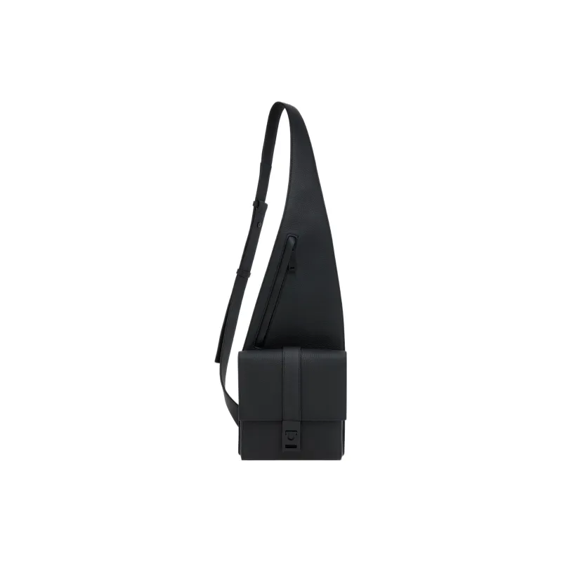 FERRAGAMO Hammered Calfskin Sling Bag Tubas Men's Black-0