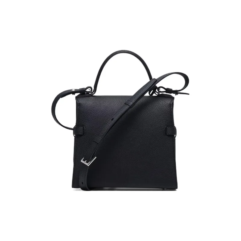 Delvau Tempête Grain Calfskin Shoulder Bag, Crossbody Bag, Handbag Medium Size Women's Black-3