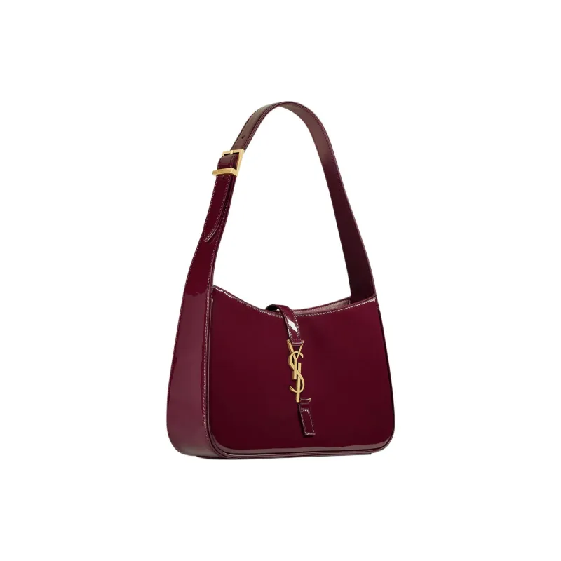 SAINT LAURENT LE5A7 Patent Leather Hobo Bag, Saddle Bag, Handbag, Shoulder Bag Women's Dark Burgundy-1