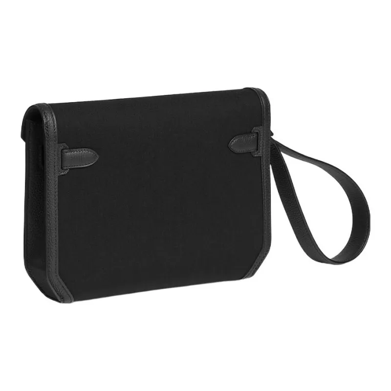 HERMES Kelly Depeches Woolycot Canvas With Togo Calfskin Clutch Regular Men's Black-2