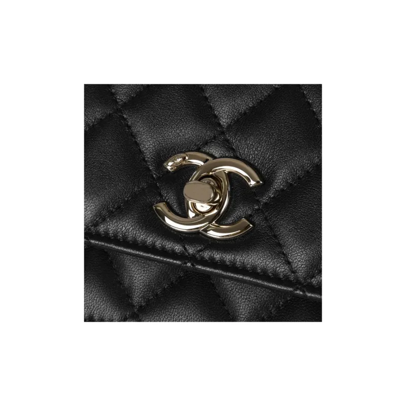 CHANEL Trendy CcWOC Sheepskin Chain Bag, Shoulder Bag, Crossbody Bag Mini Women's Black-4