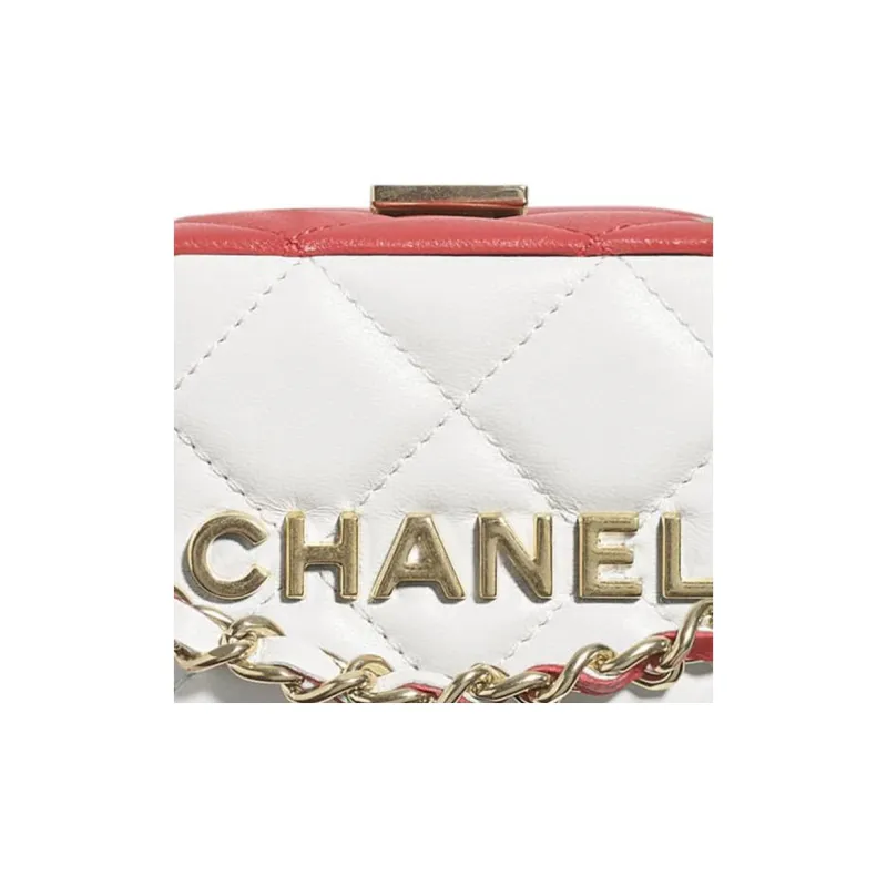 CHANEL Lambskin One Shoulder Crossbody Clutch Women's Pink/White-5