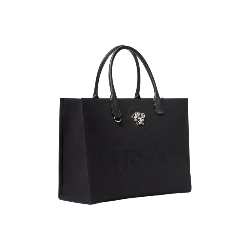 VERSACE La Medusa Canvas Tote Bag Shopping Bag Shoulder Bag Handbag Large Size Women's Black-1