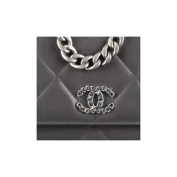 CHANEL 19BagWOC Lambskin Wealth Bag Mouth Cover Bag Handbag Shoulder Bag Crossbody Bag Women's Dark Gray