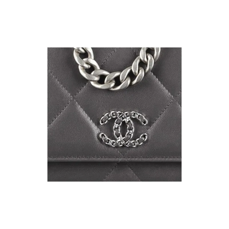CHANEL 19BagWOC Lambskin Wallet On Chain Flap Bag, Handbag, Shoulder Bag, Crossbody Bag Women's Dark Gray-0