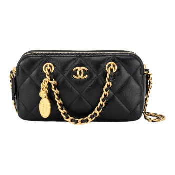 CHANEL Grained Cow Leather Cell Phone Pouch Handbag Shoulder Bag Crossbody Bag Women's Black