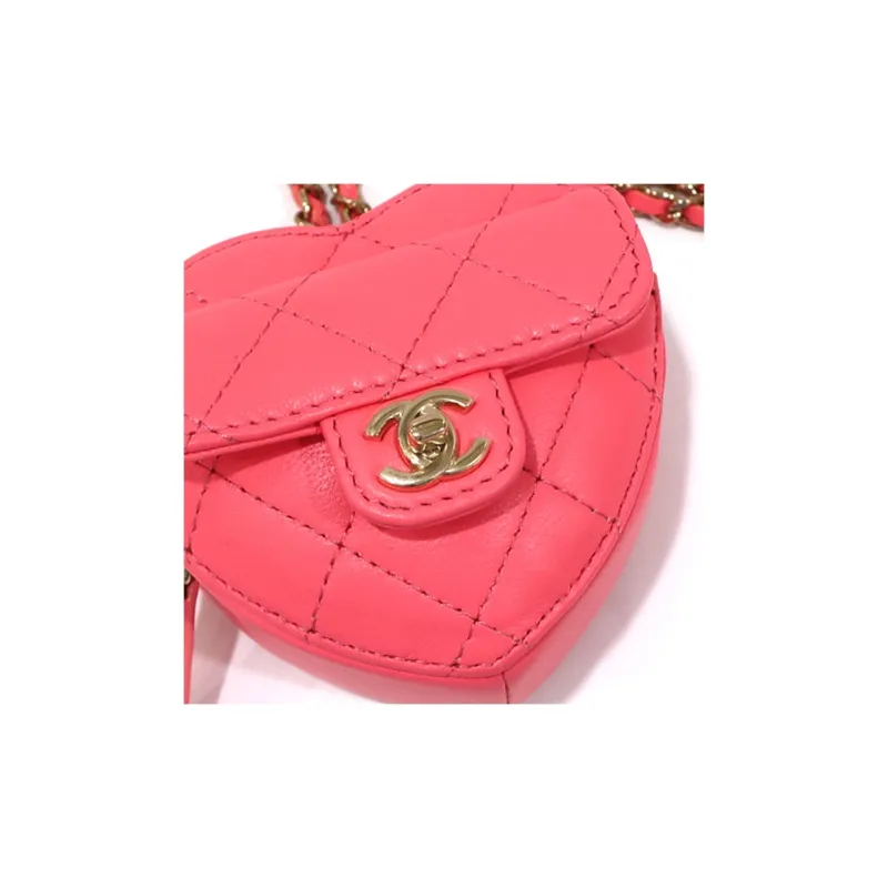 CHANEL Lambskin Shoulder Bag, Crossbody Bag, Coin Purse Women's Coral Pink-6