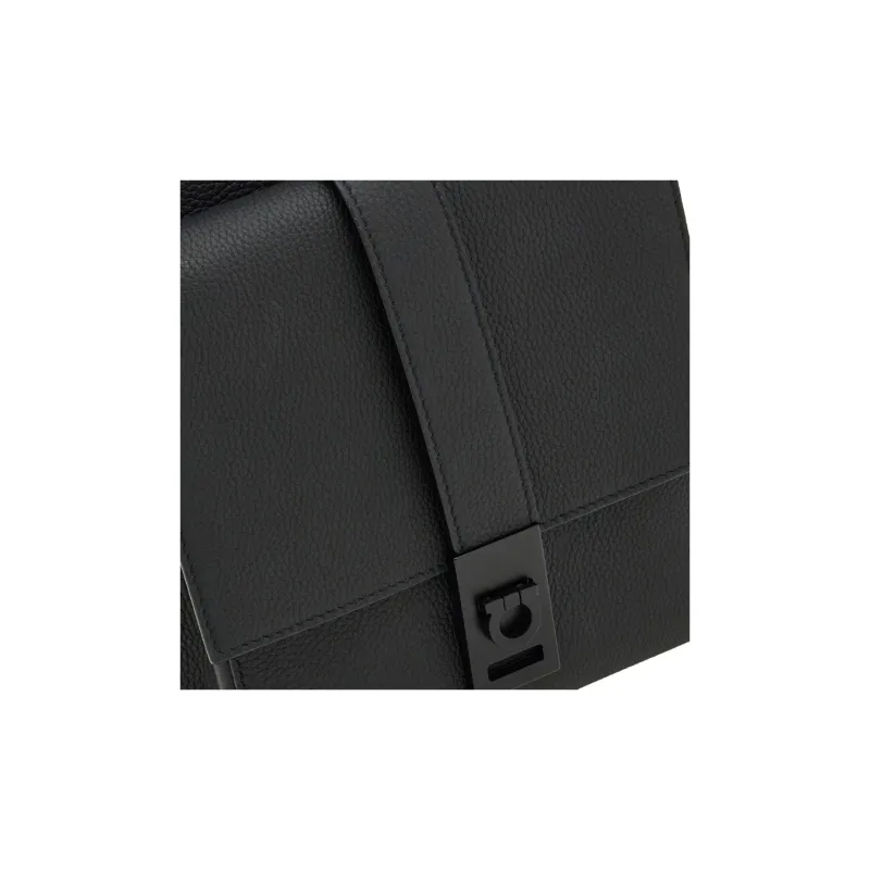 FERRAGAMO Hammered Calfskin Sling Bag Tubas Men's Black-2