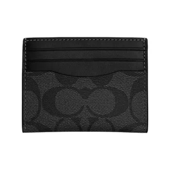 COACH Card Case Coated Canvas With Genuine Calfskin Card Holder Men's Gray Black