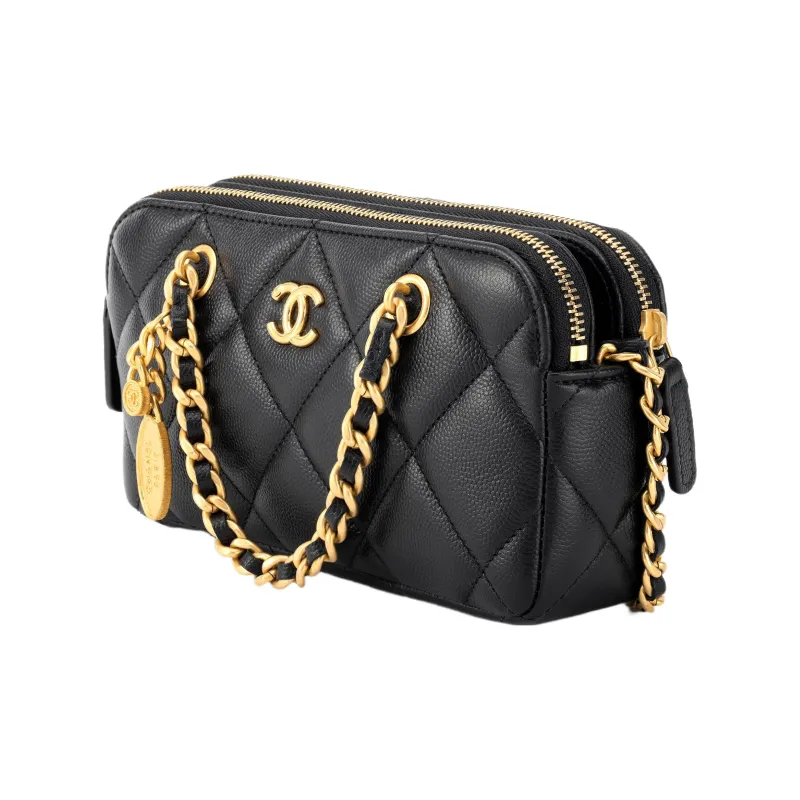 CHANEL Grain Cow Leather Cell Phone Pouch, Handbag, Shoulder Bag, Crossbody Bag Women's Black-1