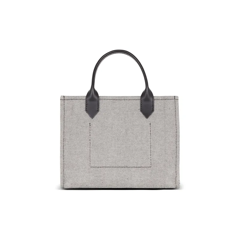 BALMAIN B-ARMY Canvas With Leather Tote Bag Shopping Bag Canvas Bag Handbags Small Size Women's Gray & Black-2