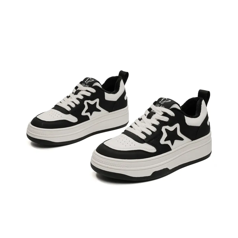 EBLAN Low Top Stylish Skateboarding Shoes Unisex Beige Black-2