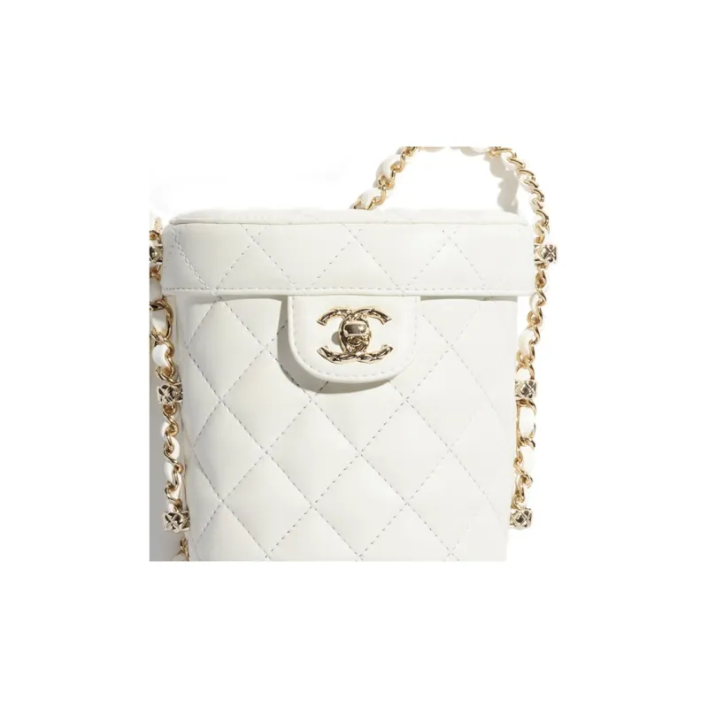CHANEL Sheepskin Shoulder Bag, Crossbody Bag, Makeup Bag Trumpets Women's White-3