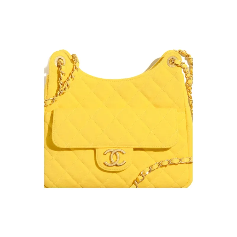 CHANEL HOBO Wool Jersey Knitted Fabric Shoulder Bag, Crossbody Bag Women's Yellow-2