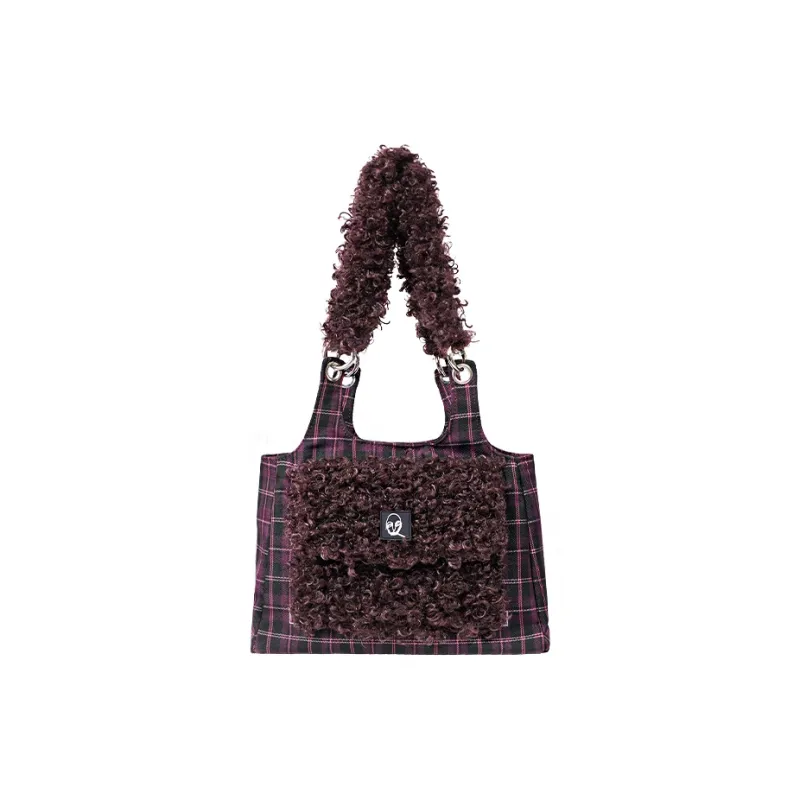REBIRTH Denim Crossbody Bag, Shoulder Bag Women's Purple Brown Plaid/Black Denim/Blue Denim-0