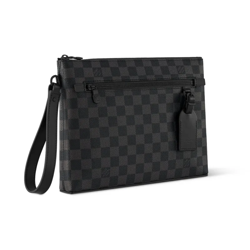 LOUIS VUITTON Canvas With Leather Clutch Men's Black-1