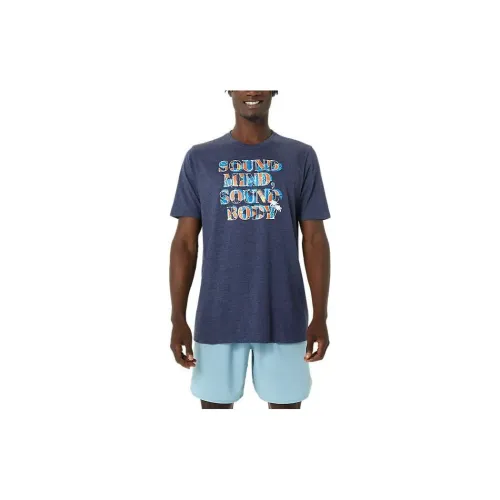 Asics HIBISCUS SLOGAN T-Shirts Men Navy Blue