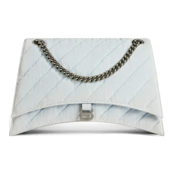 Balenciaga CRUSH Washed Denim Handbag Shoulder Bag Women's Light Blue