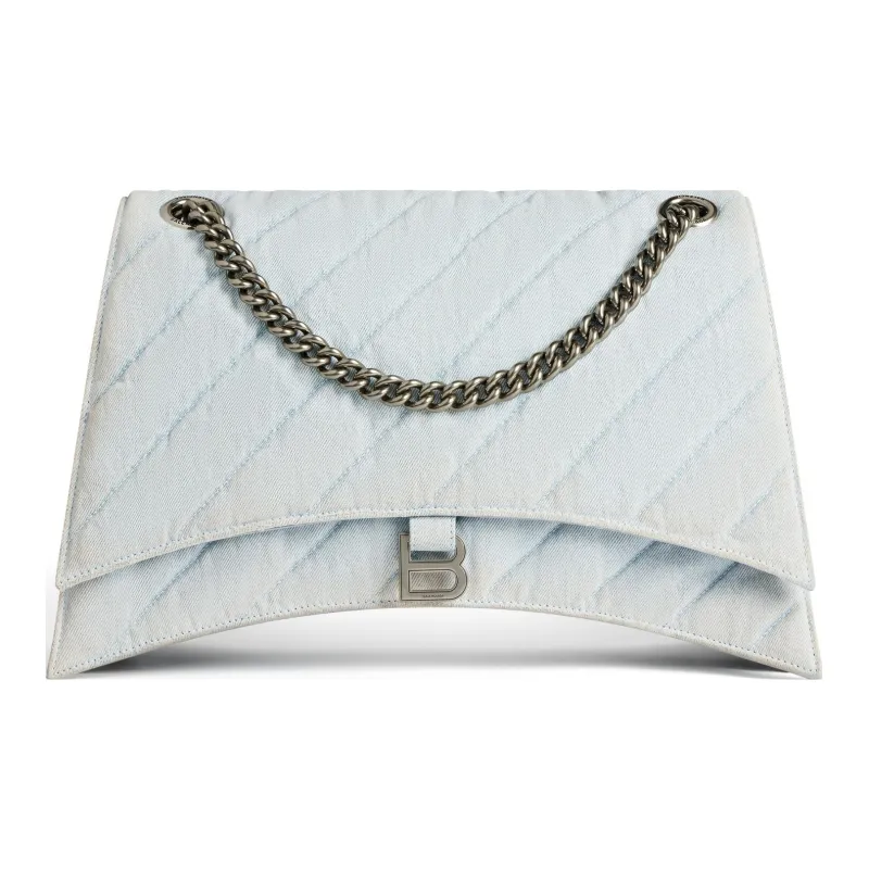 Balenciaga CRUSH Washed Denim Handbag Shoulder Bag Women's Light Blue-0