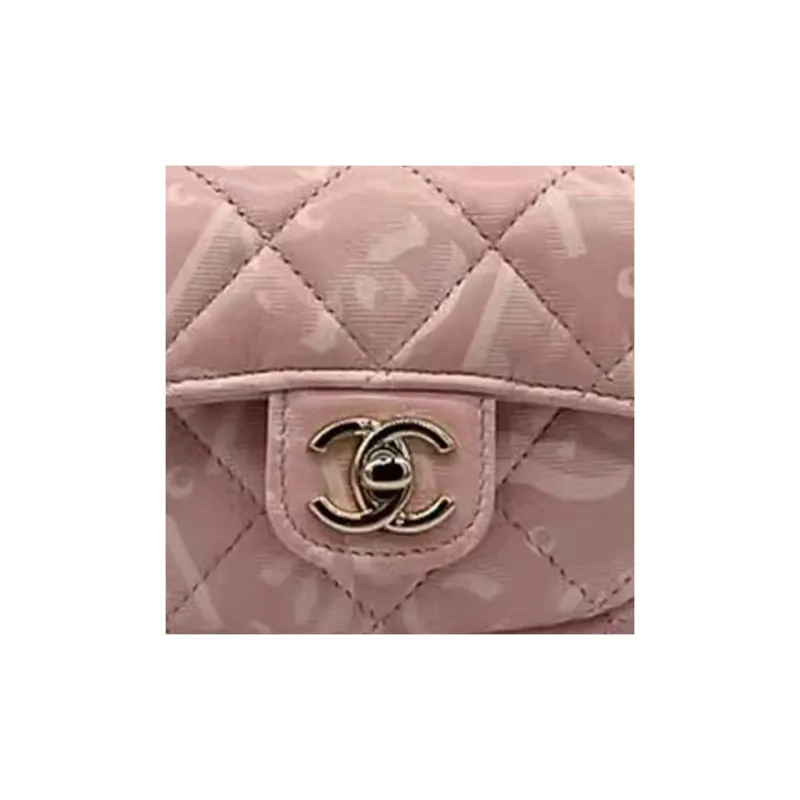 CHANEL Fabric Surface Clutch Wrist Bag Women's Pink-3