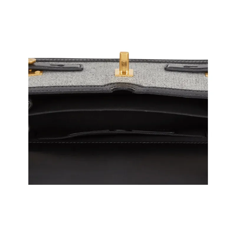 BALMAIN B BUZZ Canvas With Smooth Leather Canvas Bag Crossbody One Shoulder Handbag Women's Gray & Black-2