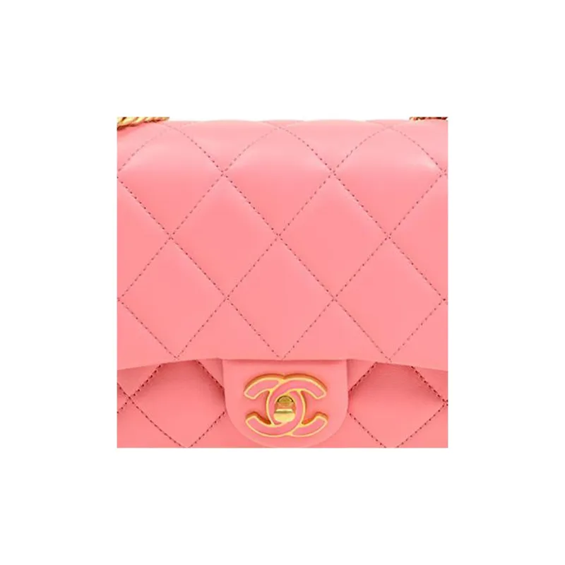 CHANEL Classic Flap CF Lambskin Crossbody Bag, Shoulder Bag Mini Women's Coral Pink-4