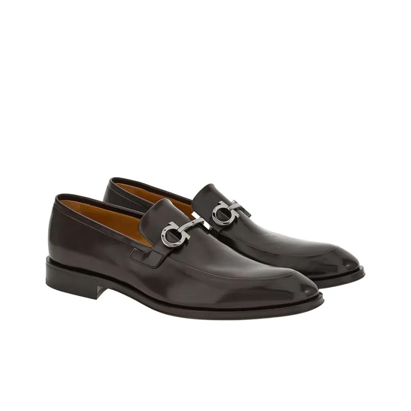 FERRAGAMO Gancini-plaque Leather Loafers-2