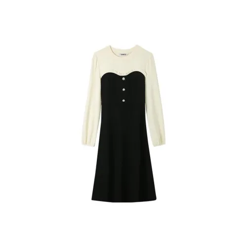 Small grains Long-Sleeved Dresses Women's Black