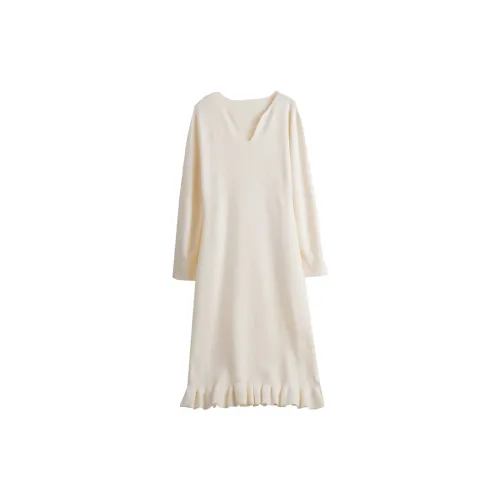 Olrain Long-Sleeved Dresses Women's Cream White