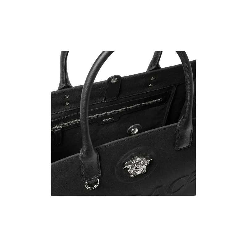 VERSACE La Medusa Canvas Tote Bag Shopping Bag Shoulder Bag Handbag Large Size Women's Black-3