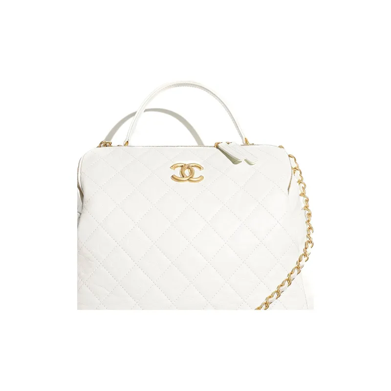CHANEL Calfskin Bowling Bag, Shoulder Bag, Crossbody Bag, Handbag Tubas Women's White-2