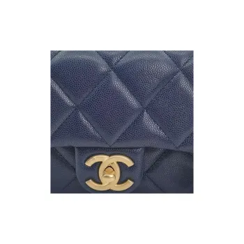 CHANEL 22A Early Autumn Grain Embossed Cow Leather Shoulder Bag, Crossbody Bag Women's Blue