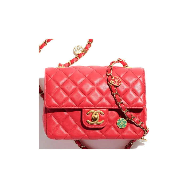 CHANEL Gold Coin Collection Lambskin And Gold Metal Flap Bag, Crossbody Bag, Shoulder Bag Women's Red-2