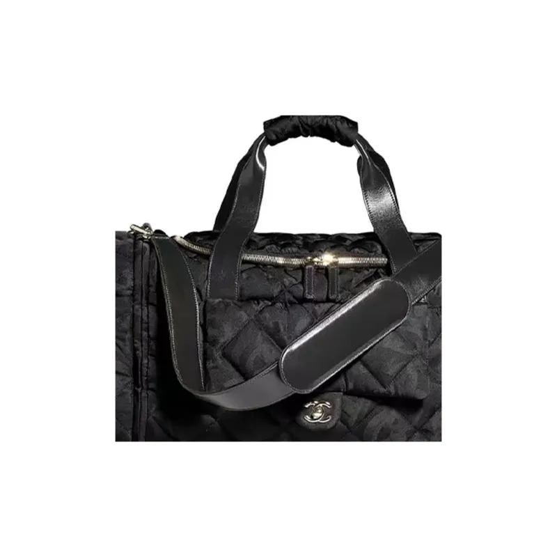 CHANEL Fabric Surface Cylinder Bag, Combo Bag, Portable One Shoulder Travel Bag Women's Black-1