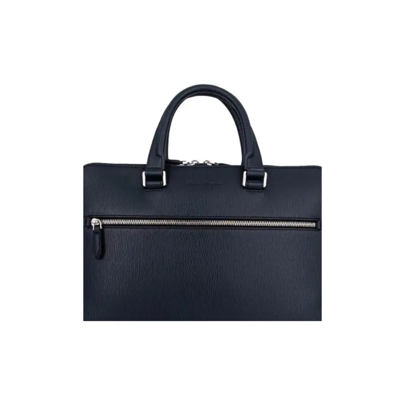 FERRAGAMO Cow Leather Briefcases Handbags Large Size Men's Navy-3