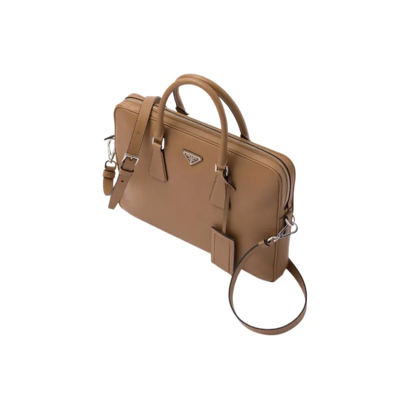 PRADA Saffiano Leather One Shoulder Crossbody Briefcase Handbag Regular Men's Caramel-2