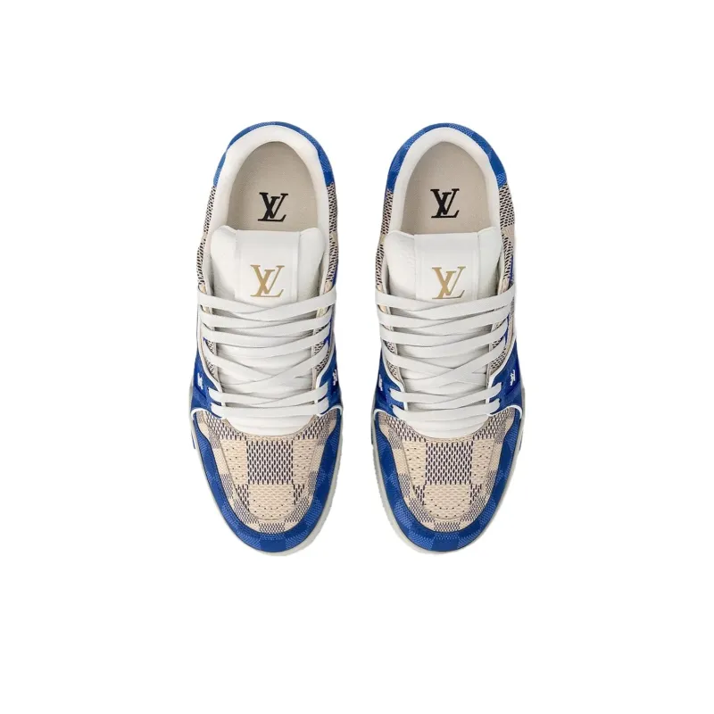 LOUIS VUITTON Trainer Low Top Skateboard Shoes Men's Blue Beige-2