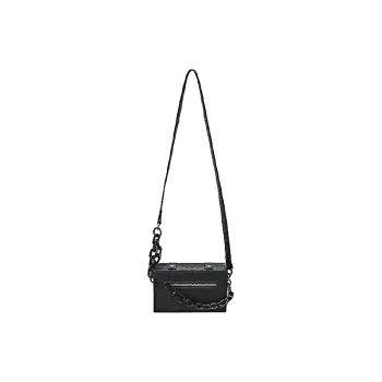 HAWA PU Small Square Bag Crossbody Bag Box Bag Cell Phone Pouch Small Size Unisex Black Chain/Black Orange Chain