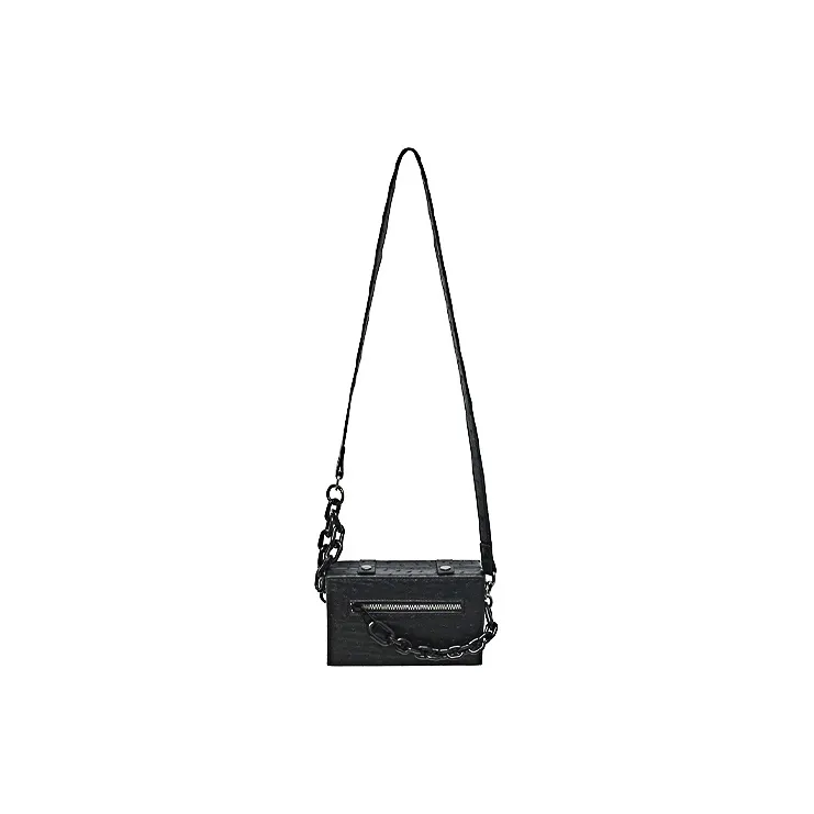 HAWA PU Small Square Bag Crossbody Bag Box Bag Cell Phone Pouch Small Size Unisex Black Chain/Black Orange Chain-0